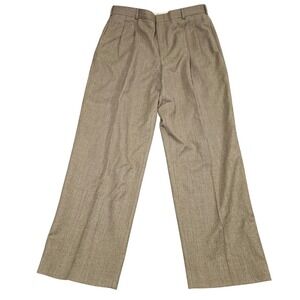Lands End Wool Dress Pants 34 Tan Pleated Lined Classic Fit Elevated Style